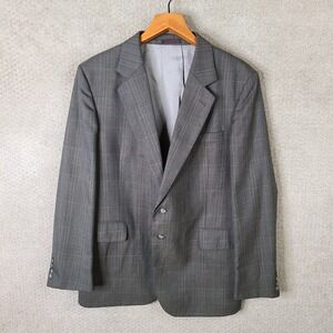 English Manor Jacket Mens 42R Gray Plaid Blazer Two Button Formal Suit Coat